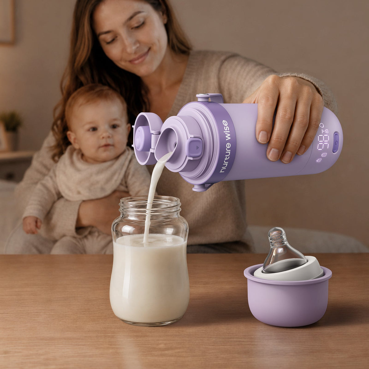 Parent preparing a bottle beside a baby during a night feed